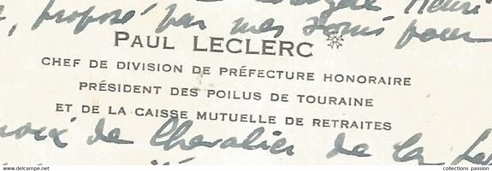 JC, Carte De Visite, Chef De Division De Préfecture Honoraire , Président Des POILUS De Touraine , TOURS , 3 Scans, 1962 - Cartes De Visite