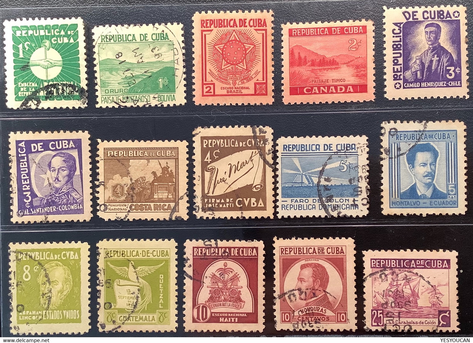 Cuba Republic Sc.340-354 Used 1937 Set American Writers & Artists Association(art écrivaint A.Lincoln Literature - Used Stamps