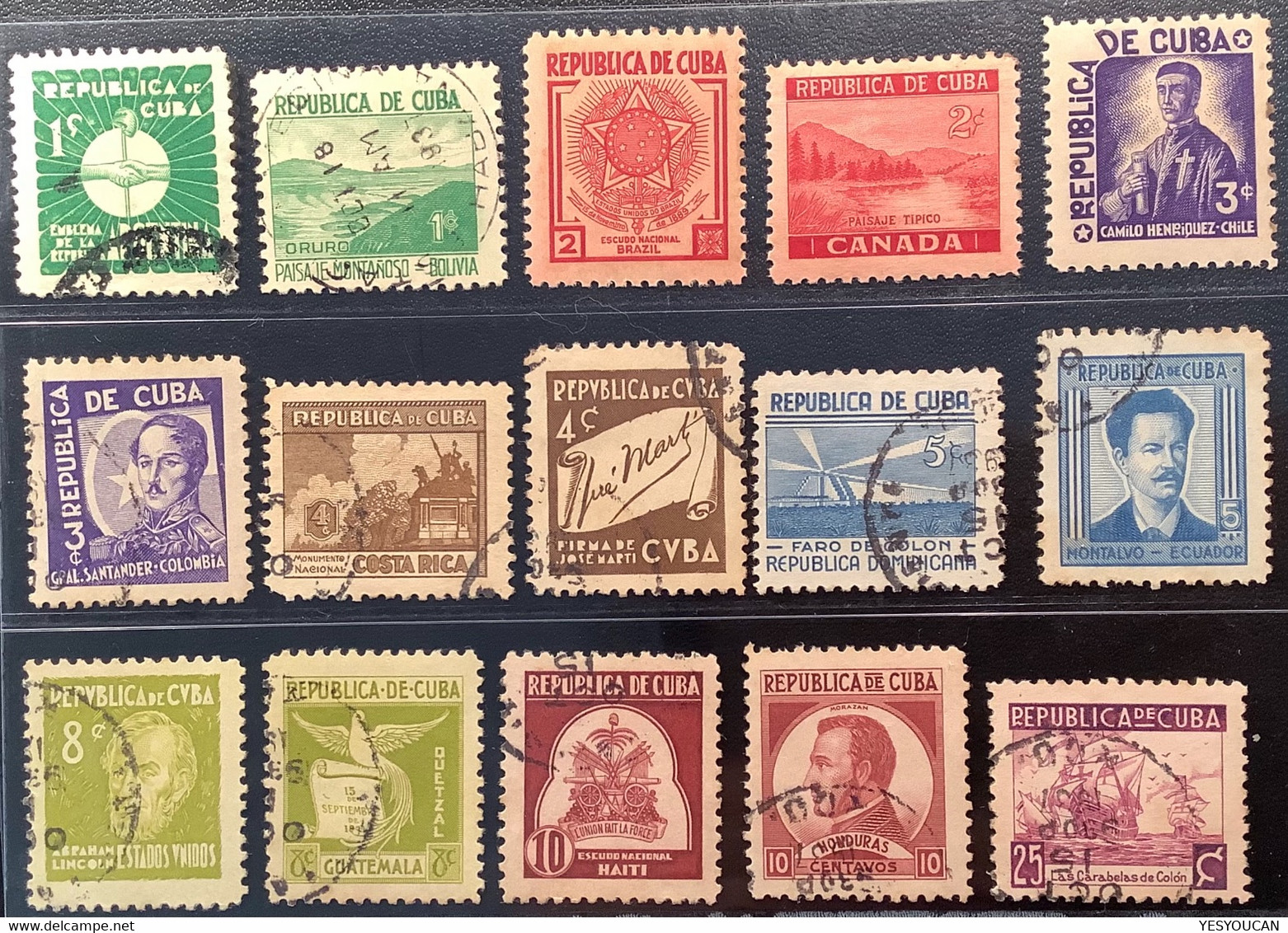 Cuba Republic Sc.340-354 Used 1937 Set American Writers & Artists Association(art écrivaint A.Lincoln Literature - Gebruikt