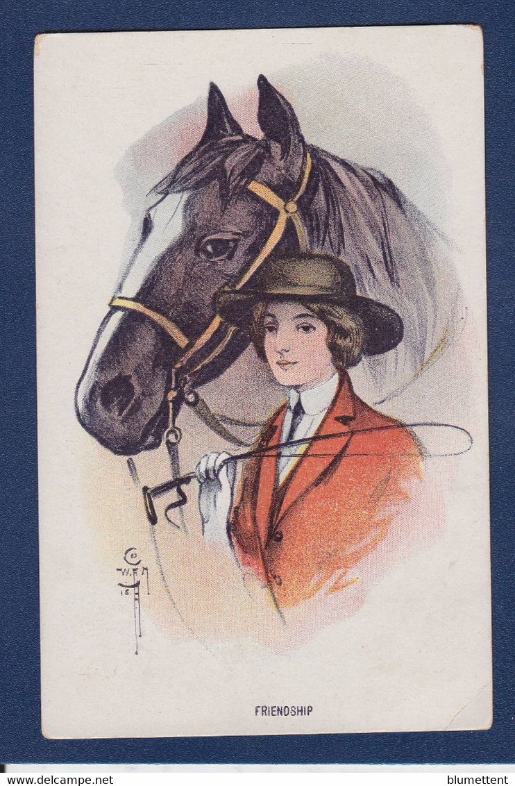 CPA Femme Avec Cheval Horse Woman Illustrateur Circulée - Horses