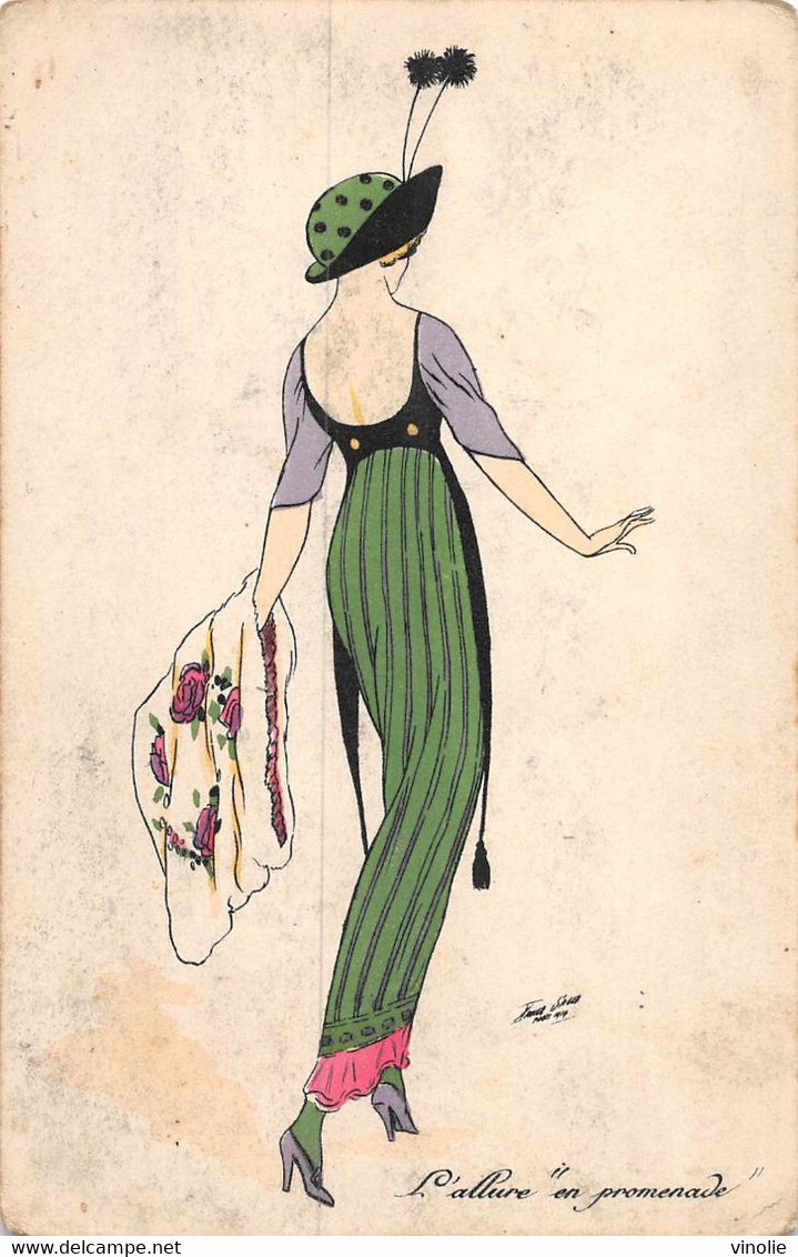 22-2868 : CARTE ILLUSTREE PAR XAVIER SAGER.  JEUNE FEMME. L'ALLURE EN PROMENADE - Sager, Xavier