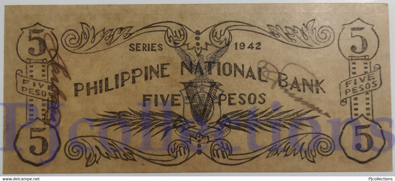 PHILIPPINES 5 PESOS 1942 PICK S578a AUNC EMERGENCY BANKNOTE - Philippines