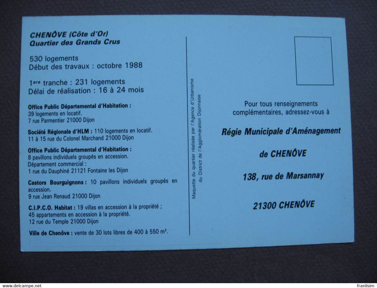 CPM CPSM 21 CHENOVE Maquette Du QUARTIER DES GRANDS CRUS PARC TERTIAIRE & CHENEVARY 1989 - Chenove