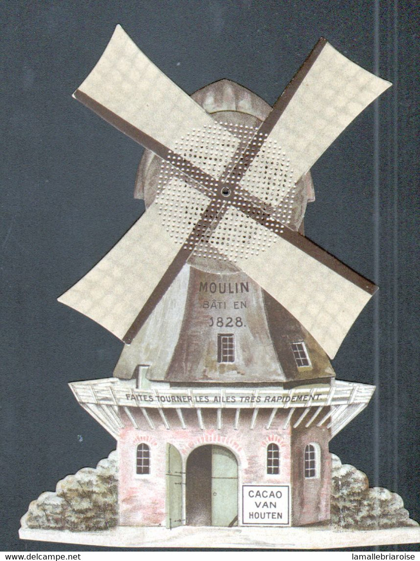 Chromo à Systeme Chocolat Van Houten, Moulin Hauteur 16cm, Très Bel Exemplaire, Voir Description - Van Houten