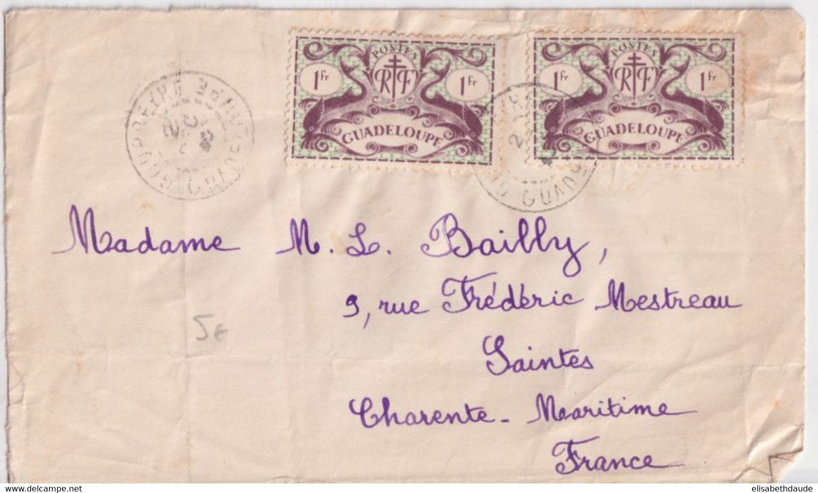 GUADELOUPE - 1945 - FRANCE LIBRE - ENVELOPPE De GOURBEYRE (RARE) ! => SAINTES - Covers & Documents