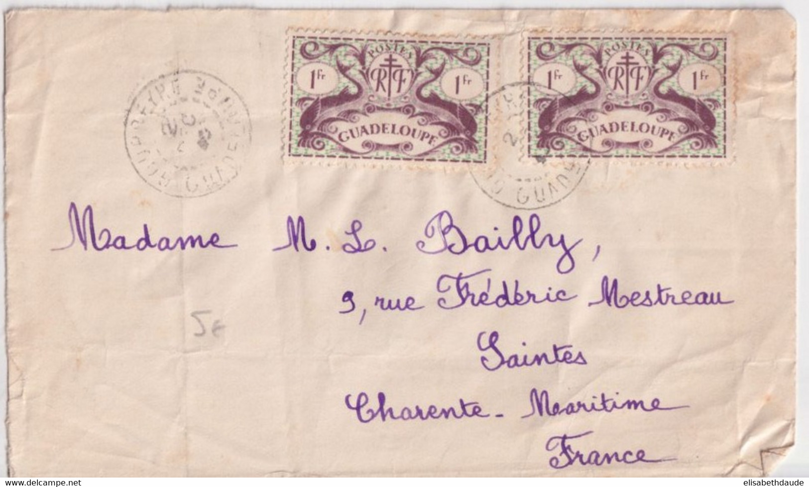 GUADELOUPE - 1945 - FRANCE LIBRE - ENVELOPPE De GOURBEYRE (RARE) ! => SAINTES - Lettres & Documents