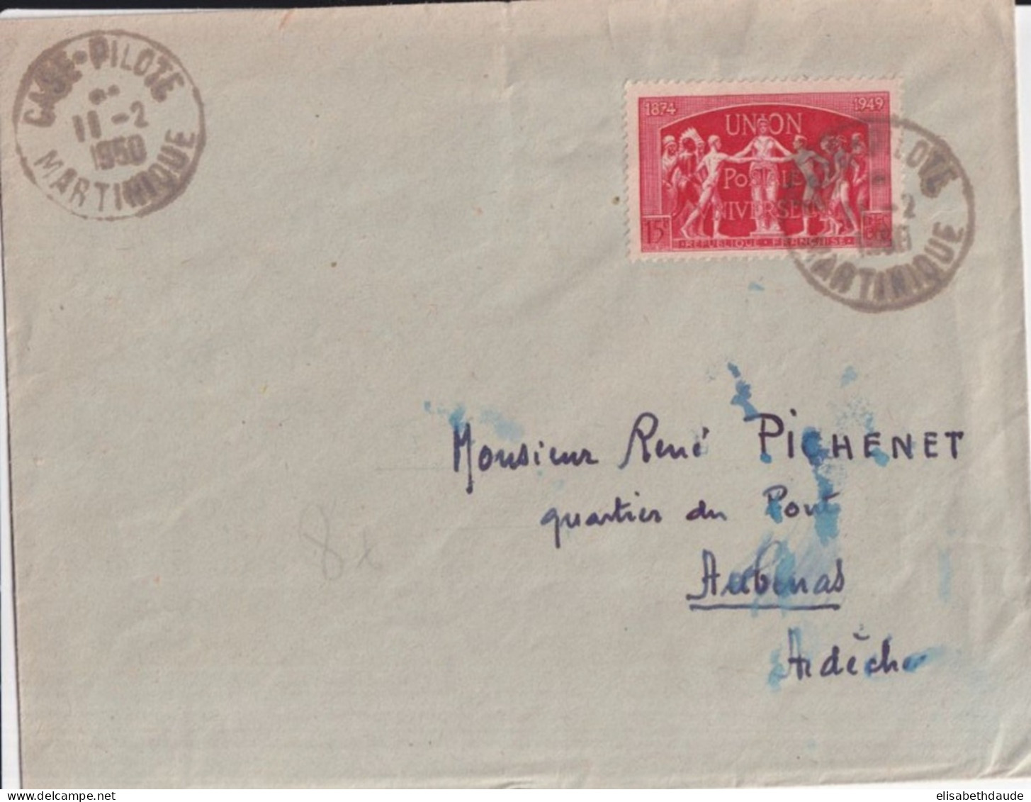 GUADELOUPE - 1950 - ENVELOPPE De CASE-PILOTE !! => AUBENAS - Briefe U. Dokumente