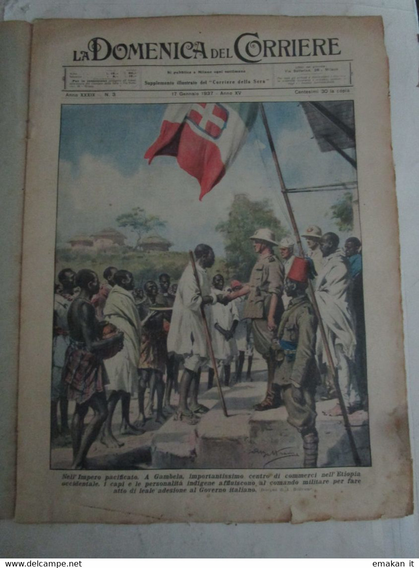 # DOMENICA DEL CORRIERE N 3 /1937 ETIOPIA / TORGIANO (PG) / PROCESSIONE IN SARDEGNA  / CAMPARI - Premières éditions