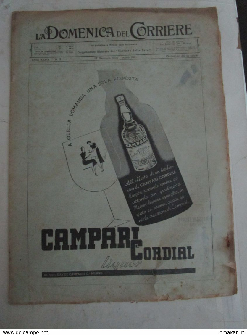 # DOMENICA DEL CORRIERE N 3 /1937 ETIOPIA / TORGIANO (PG) / PROCESSIONE IN SARDEGNA  / CAMPARI - Premières éditions