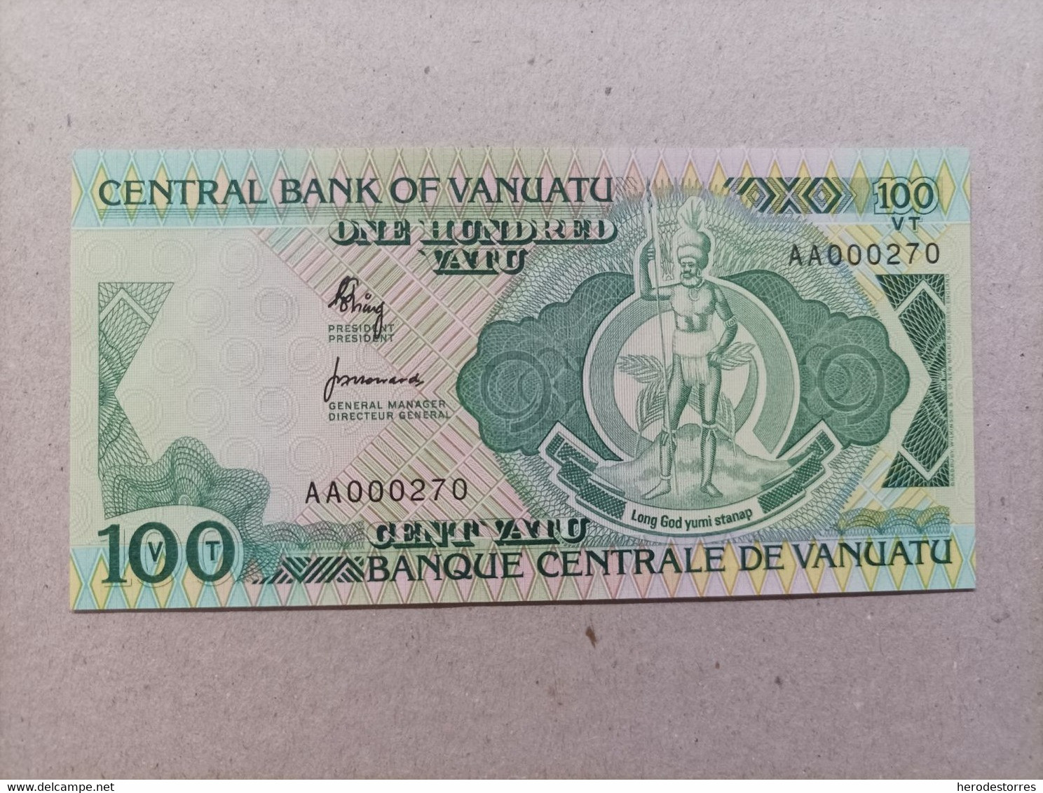 Billete De Vanuatu De 100 Vatu, Año 1982 Serie AA000270 Nº Bajisimo, UNC - Vanuatu