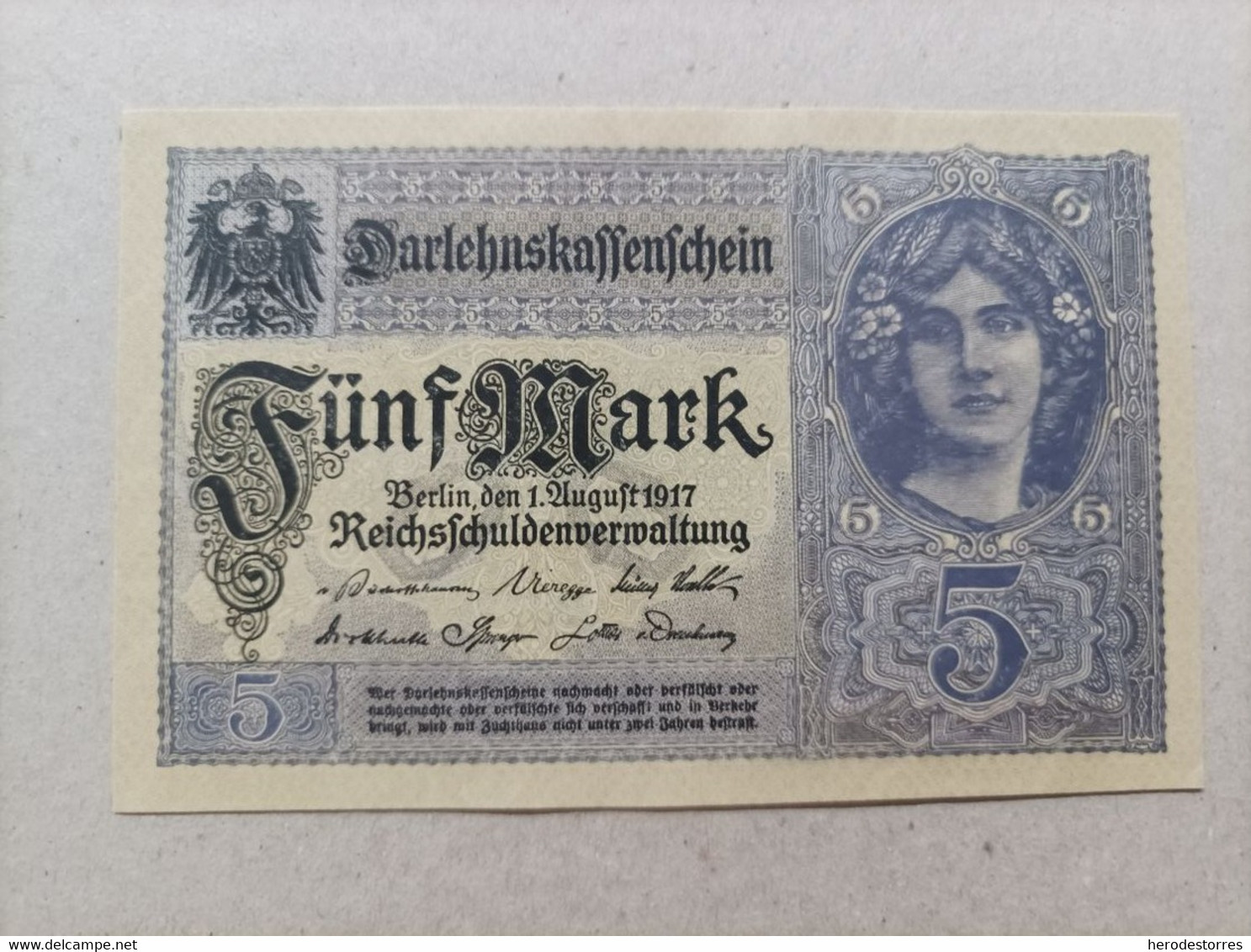 Billete De Alemania De 5 Mark, Año 1917, UNC - 5 Mark