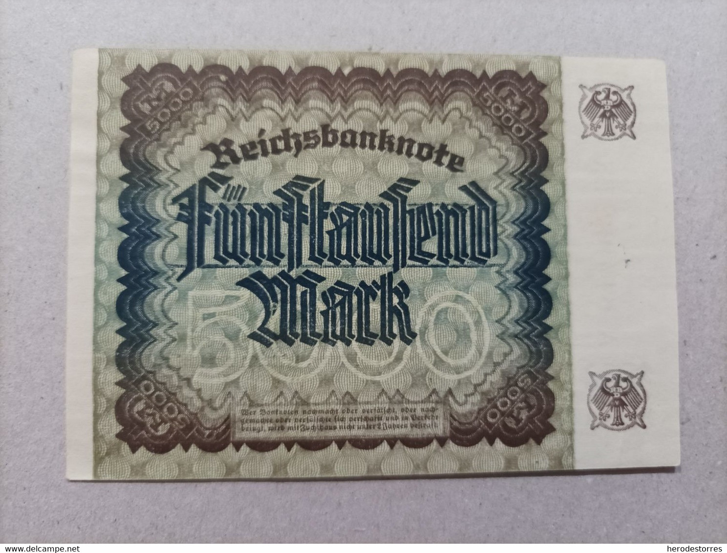 Billete De Alemania De 5000 Mark, Año 1922, Serie A, UNC - 5000 Mark