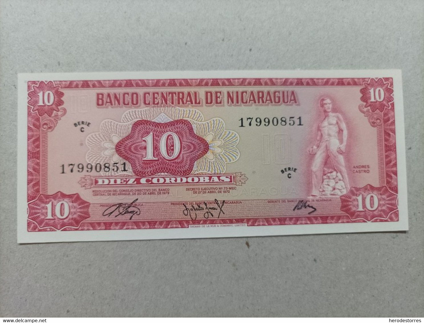 Billete De Nicaragua De 10 Córdobas, Año 1972, UNC - Nicaragua