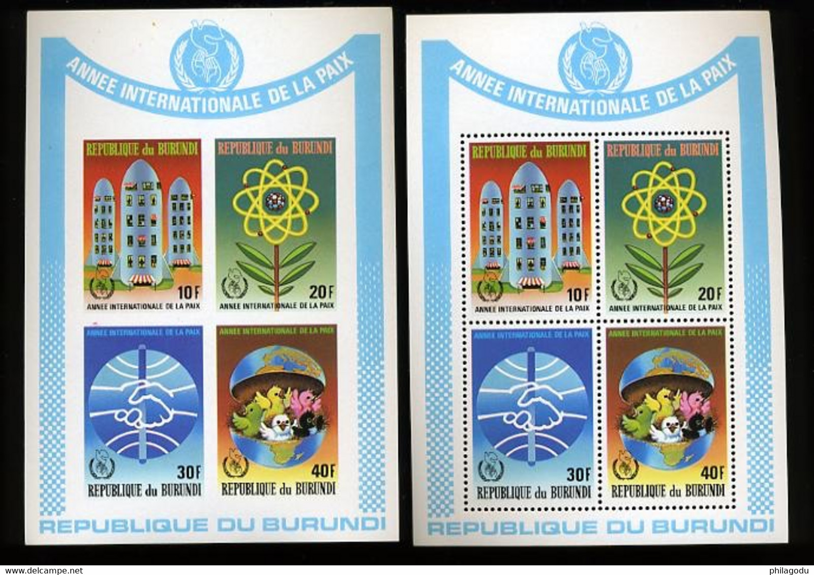 BURUNDI 1987  Année De La Paix  Blocs  122**+ ND    Postfris Cote 22 €  X 10 - Nuevos