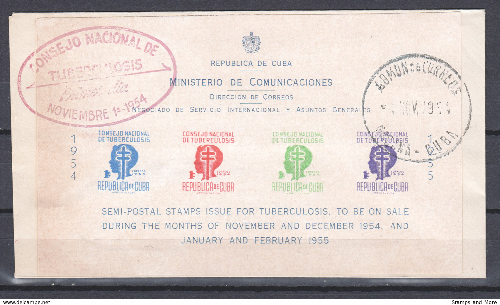 Cuba 1954 Zwangszuschlagsmarken TUBERCULOSE Mi 22-25 In Undented Sheet On Cover With Special Cancelations RARE! - Bienfaisance