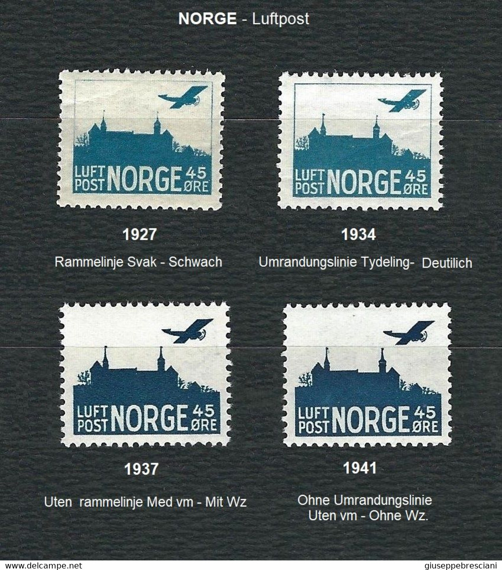 NORVEGIA 1927-41 - Aereo E Castello Akershsus, Oslo - MNH - UN. A1, A1A, A2, A3 - Nuevos