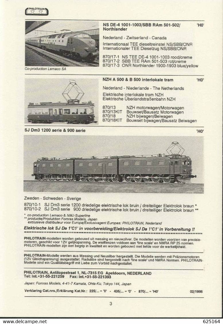 Catalogue PHILOTRAIN 1995 Gauge IIm - O - HO Messing Modelle Neusilber - Niederländisch