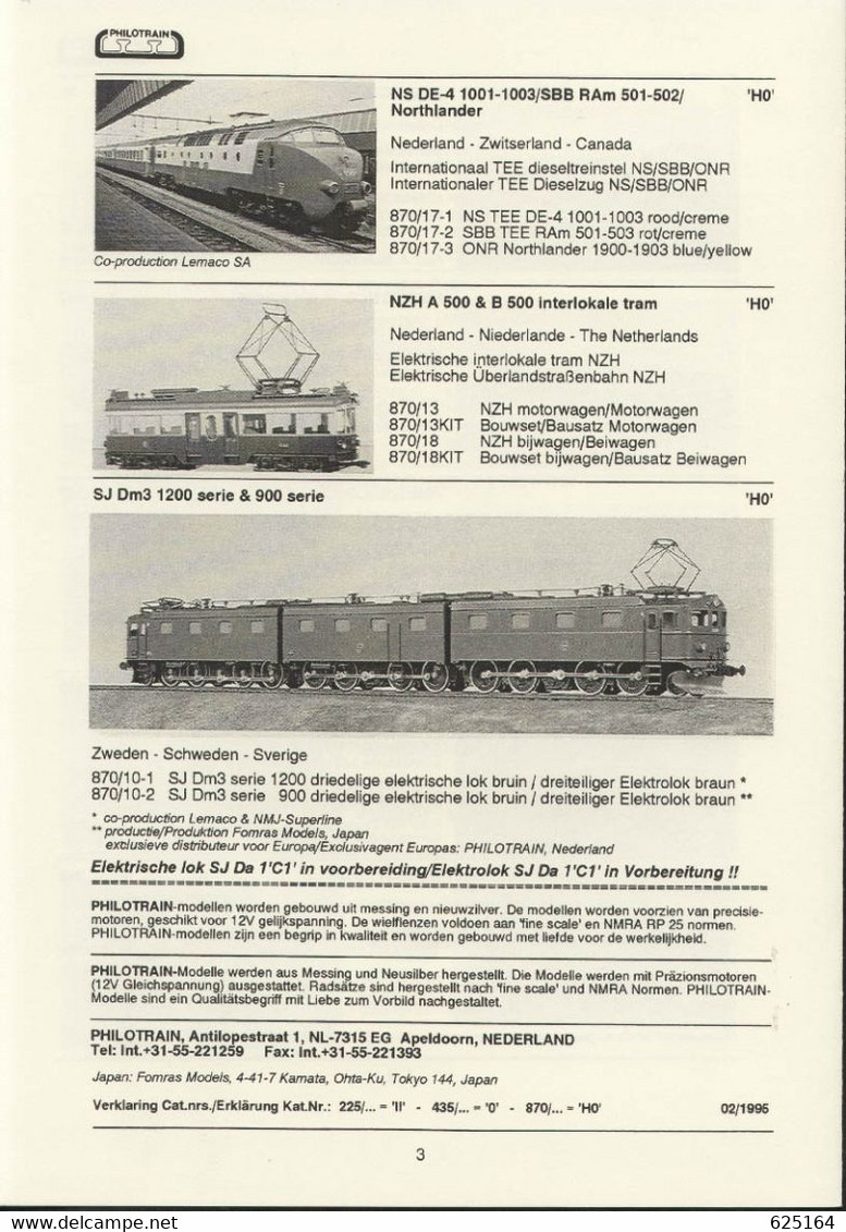 Catalogue PHILOTRAIN 1995 Gauge IIm - O - HO Messing Modelle Neusilber - Nederlands