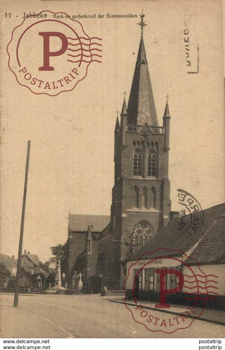 JABBEKE KERK EN GEDENKZUIL DER GESNEUVELDEN     WESTVLAANDEREN - Jabbeke