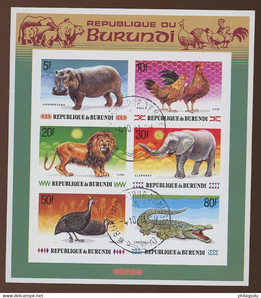 Burundi 1991.Ø Animaux  Poule Coq  Chicken Hen Crocodile Lion. Bloc127A. Ø - Usati