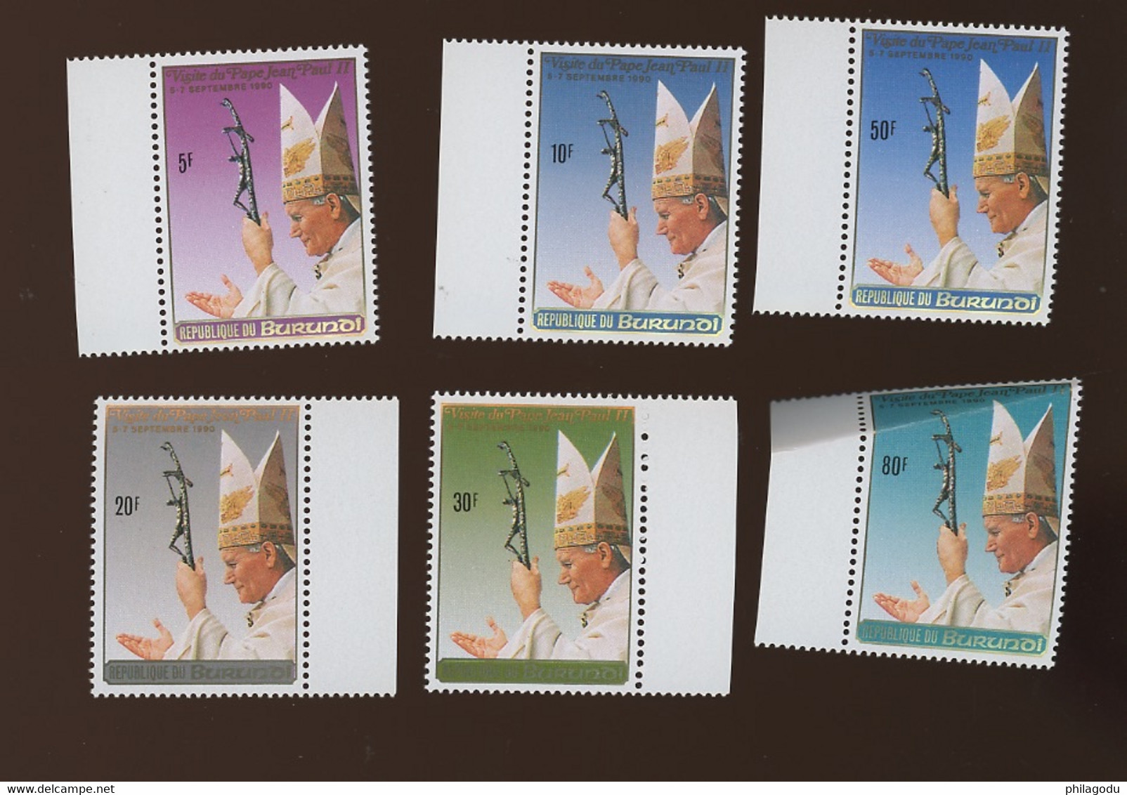 1991. Burundi    Pape JP.II.  Série Neuve **. Postfrich.  80F Defect - Unused Stamps