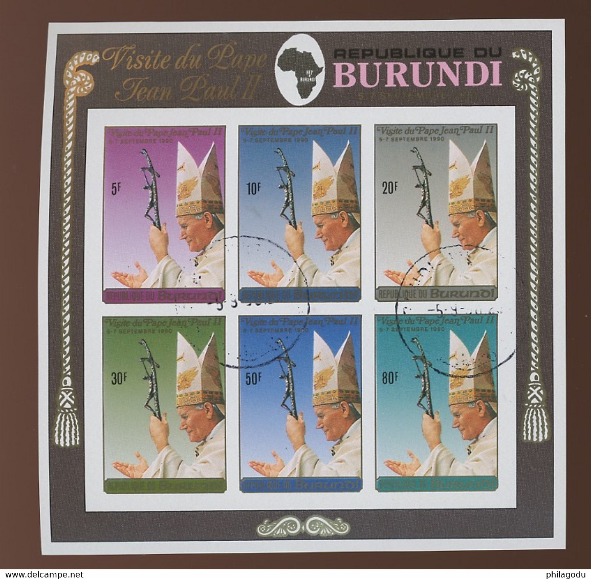 1991. Burundi    Pape JP.II.  Bloc 125. Ø - Usati