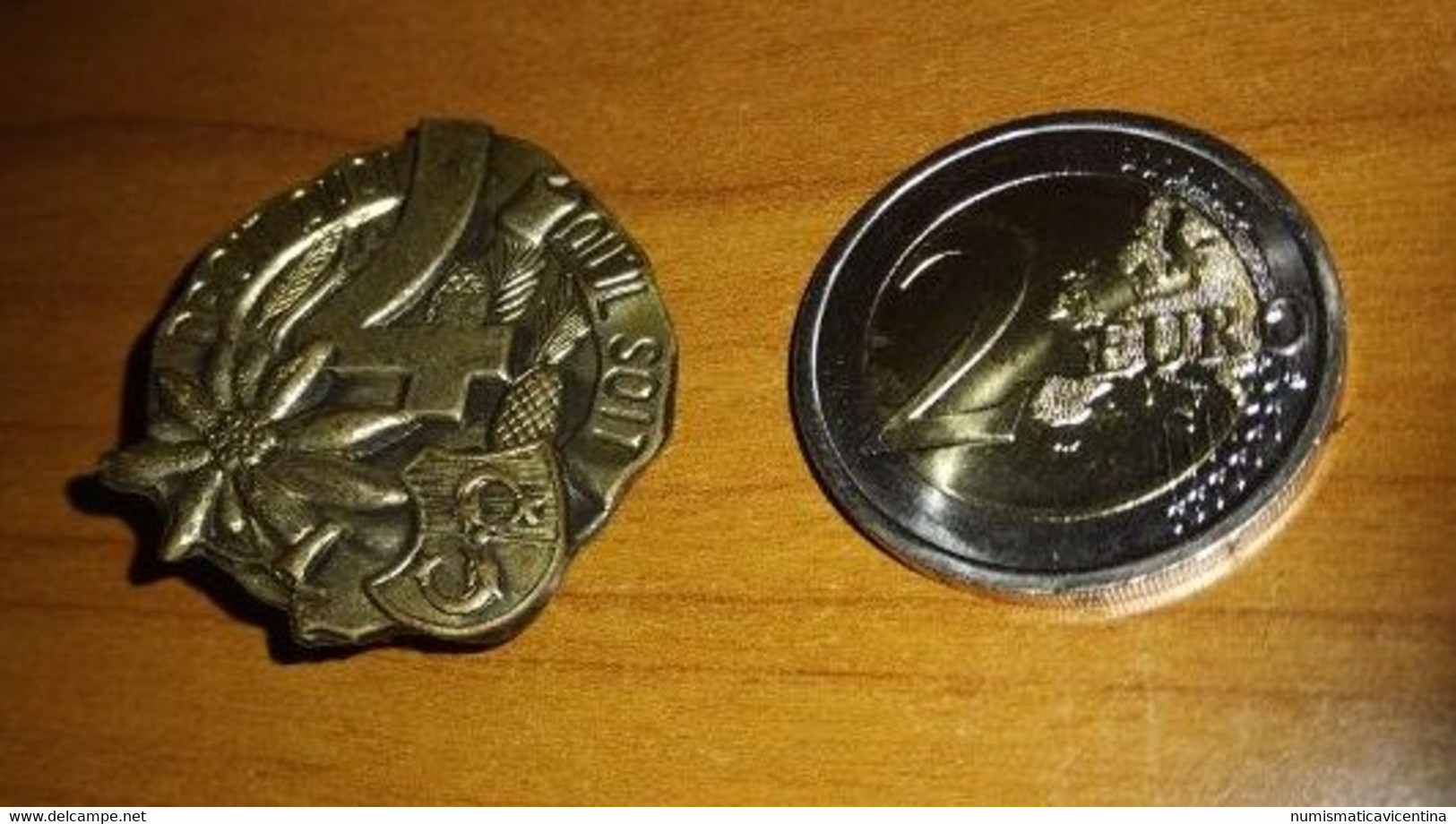 Alpini Spilla Del 4 Battaglione Saluzzo Mondovì Pin Motto Droit Qui Du 'il Soit Lamierino Firmato Labor - Italien