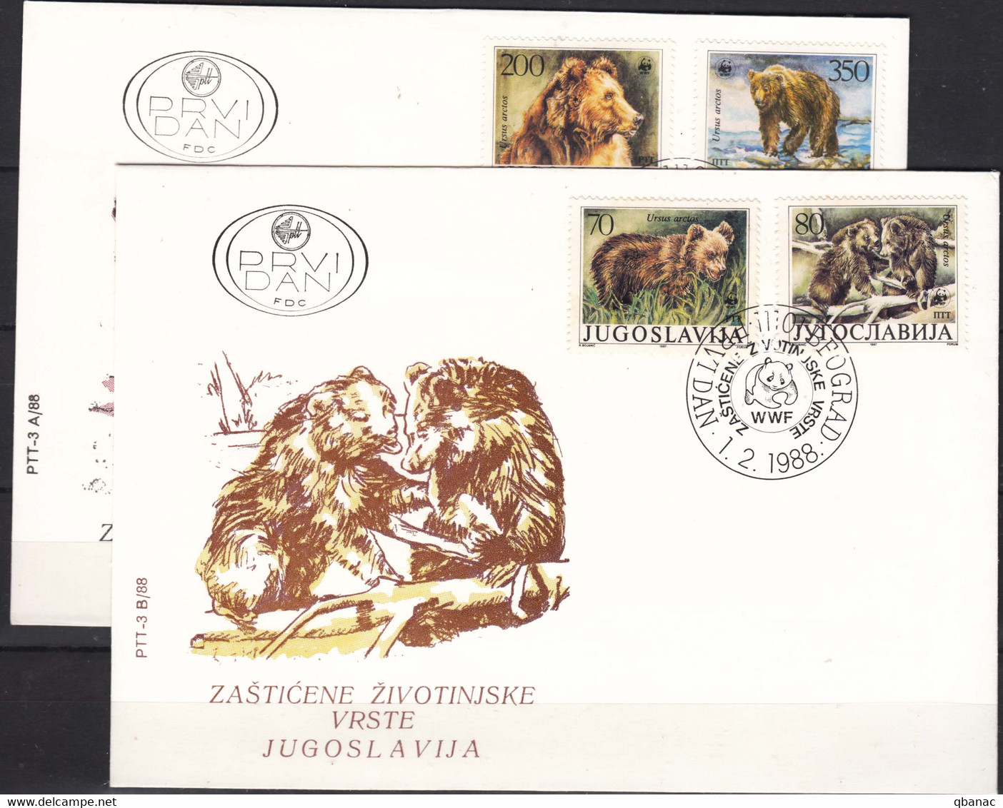 Yugoslavia Republic 1988 Animals Bears Mi#2260-2263 FDC - Cartas & Documentos