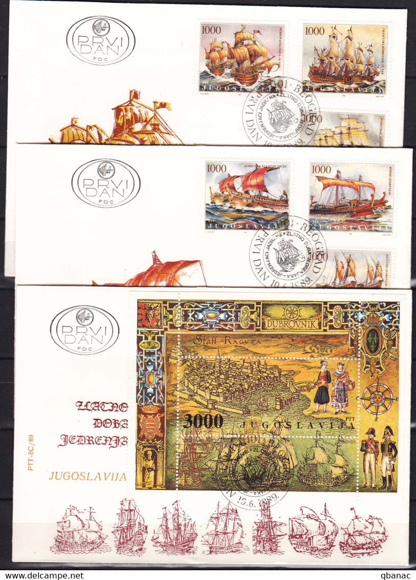 Yugoslavia Republic 1989 Ships Boats Mi#2348-2354 + Block, FDC - Brieven En Documenten