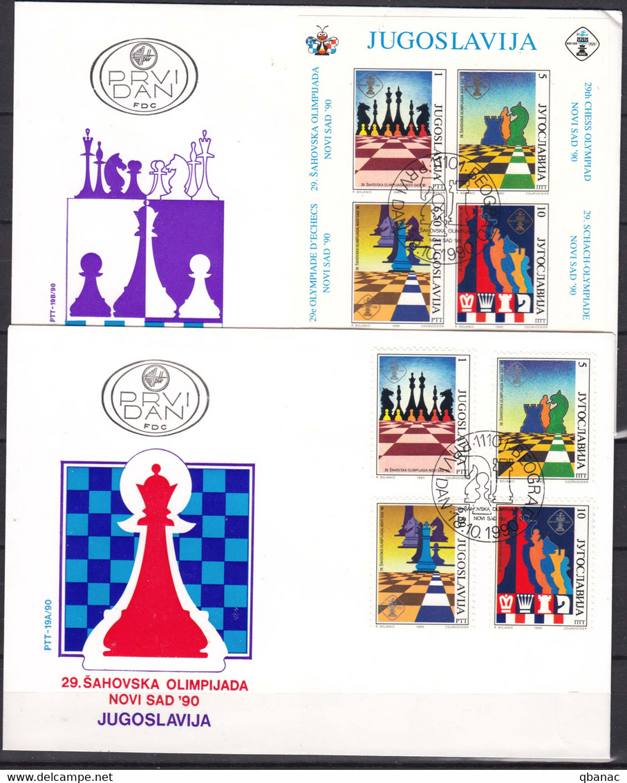 Yugoslavia Republic 1990 Chess Mi#Block 38 And 39 FDC - Briefe U. Dokumente