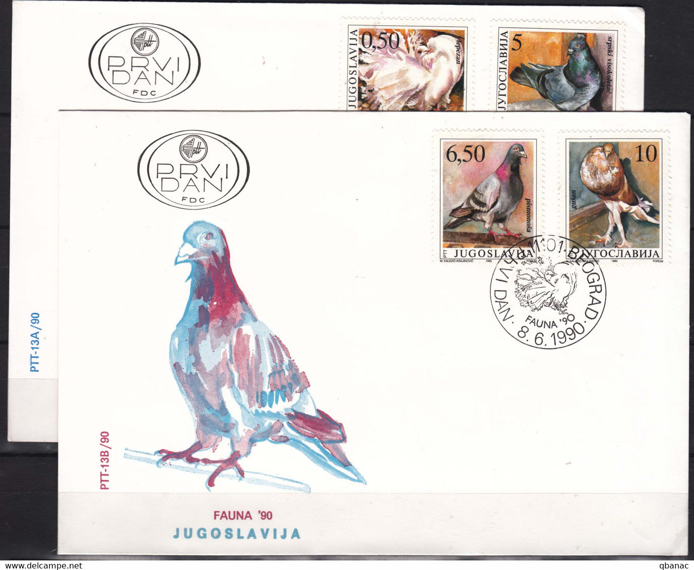 Yugoslavia Republic 1990 Birds Pigeons Mi#2425-2428 FDC - Brieven En Documenten
