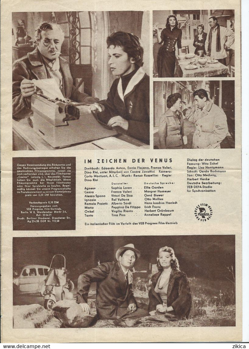 Il Segno Di Venere / The Sign Of Venus - Italy Film ( 1955 ) Stars Sophia Loren, Franca Valeri, Vittorio De Sica - Cinema Advertisement
