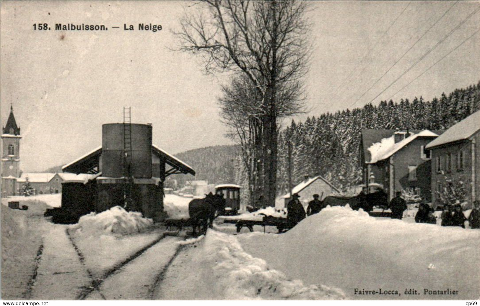 Malbuisson Canton De Pontarlier Neige Village Animé Enneigé Hiver Snow Cheval Horse Cavallo Doubs 25160 N°158 En TB.Etat - Altri & Non Classificati