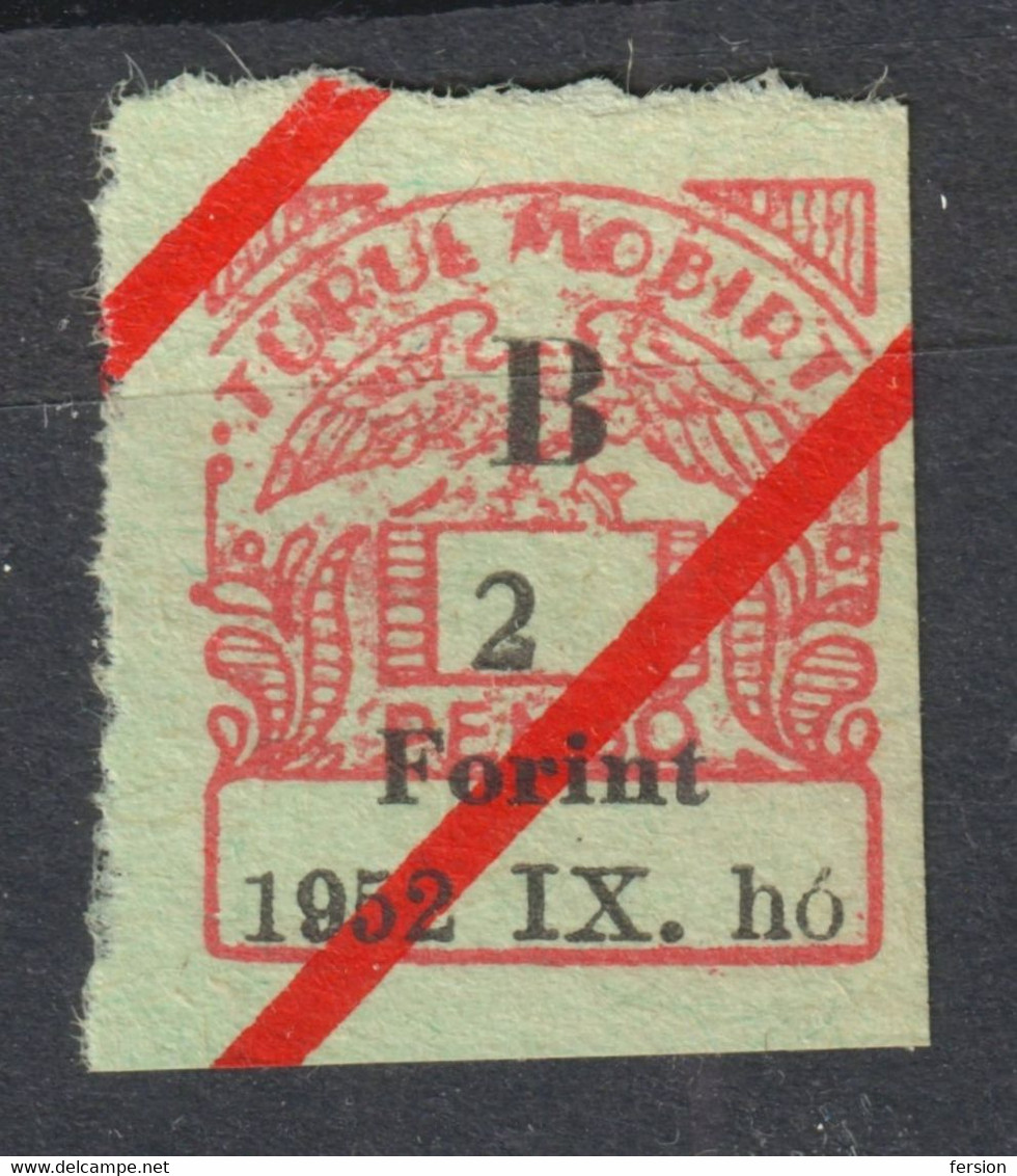 Hungary - TURUL MOBIRT Insurance REVENUE TAX Stamp - Used LABEL CINDERELLA VIGNETTE 1952 Overprint - Fiscale Zegels