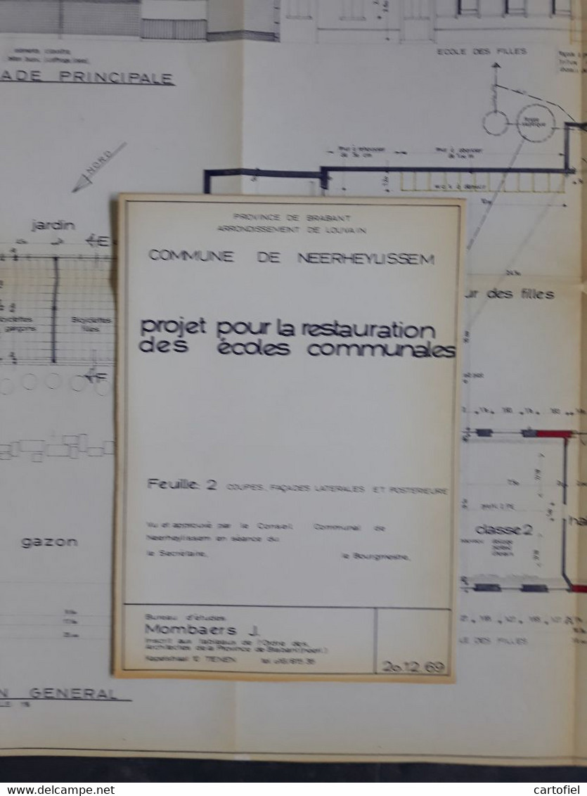 NEERHEYLISSEM-LOT-5 PLANS D'ARCHITECTE-RESTAURATIONS-CONSTRUCTONS-ECOLE+MAISON-COMMUNALES-1969-VOYEZ 11 FOTOS-RARE!!! - Europa