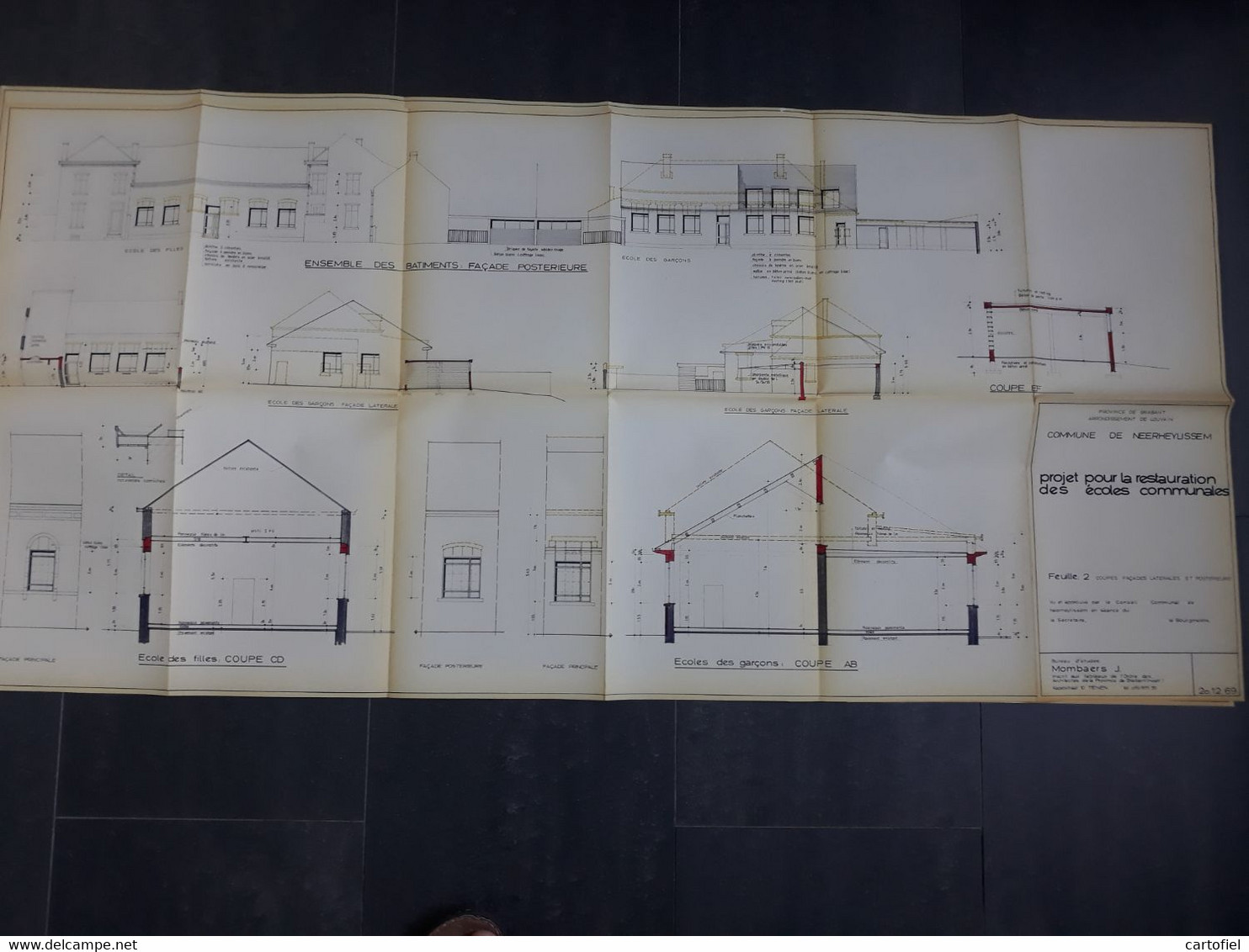 NEERHEYLISSEM-LOT-5 PLANS D'ARCHITECTE-RESTAURATIONS-CONSTRUCTONS-ECOLE+MAISON-COMMUNALES-1969-VOYEZ 11 FOTOS-RARE!!! - Europa