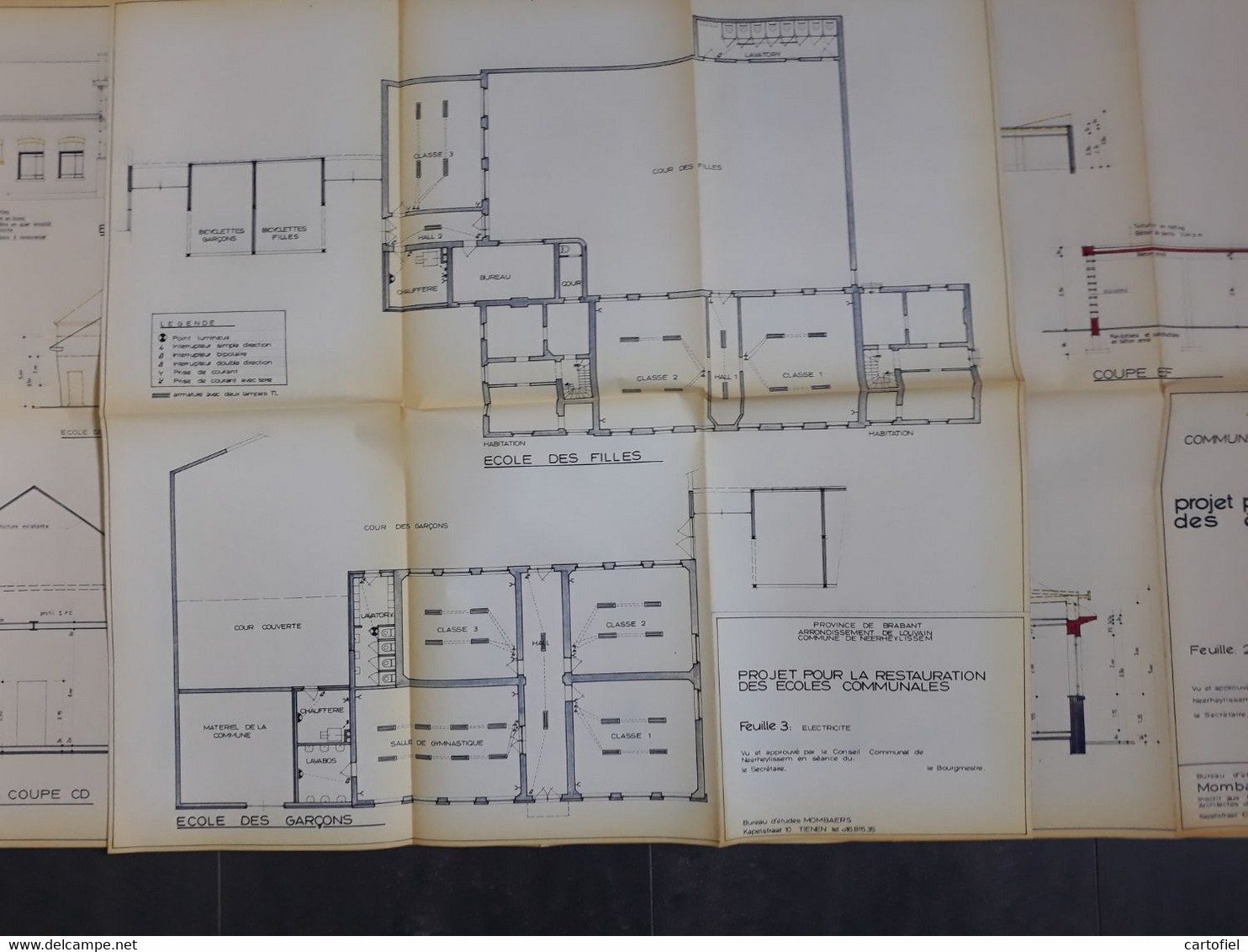 NEERHEYLISSEM-LOT-5 PLANS D'ARCHITECTE-RESTAURATIONS-CONSTRUCTONS-ECOLE+MAISON-COMMUNALES-1969-VOYEZ 11 FOTOS-RARE!!!