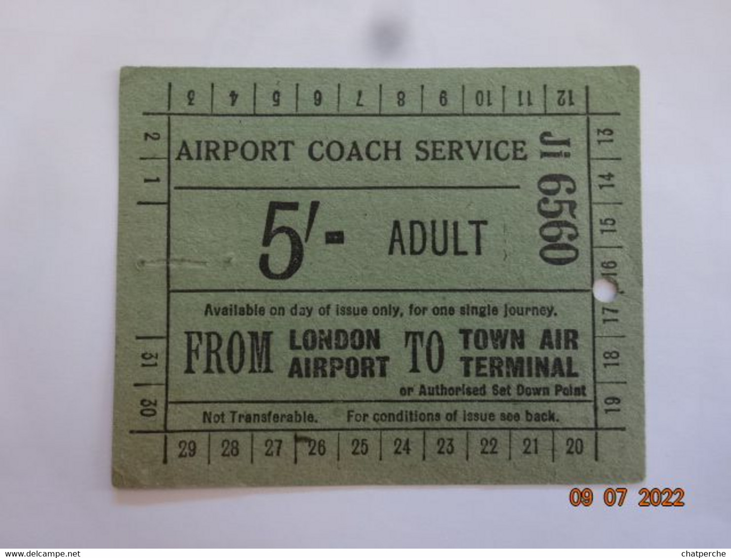 BILLET TICKET TITRE TRANSPORT LONDON  TRANSPORT EXECUTIVE  ADULT 5' LONDON AIRPORT TO TOWN AIR TERMINAL - Europe