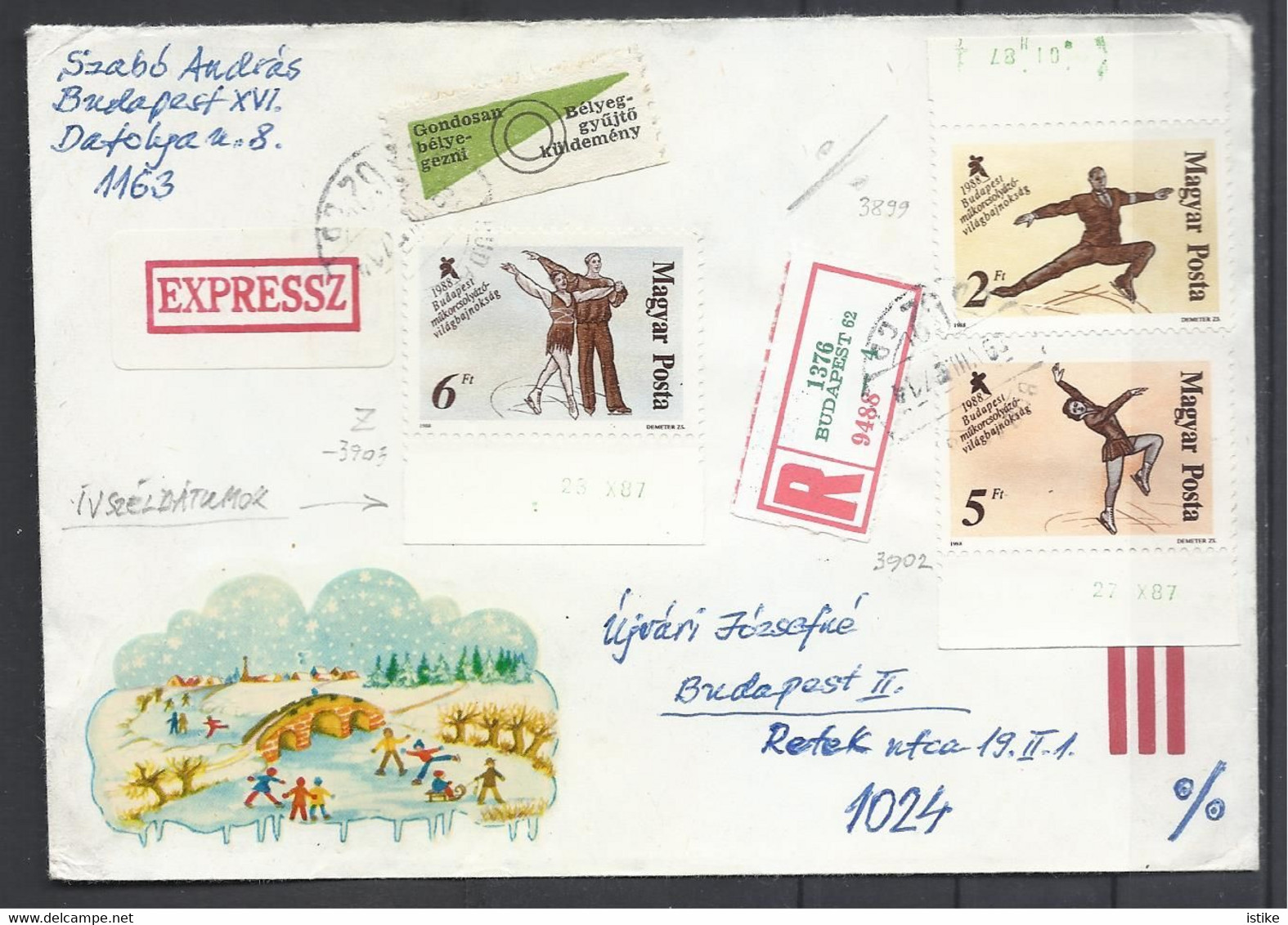 Hungary,Expres, Registered Cover, Good Stamps With Dated Tabs And Philatelic Label, 1989. - Covers & Documents