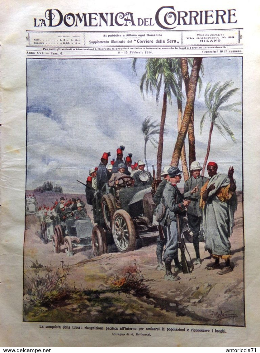 La Domenica Del Corriere 8 Febbraio 1914 Libia Jon Bratianu Smareglia D'Annunzio - War 1914-18