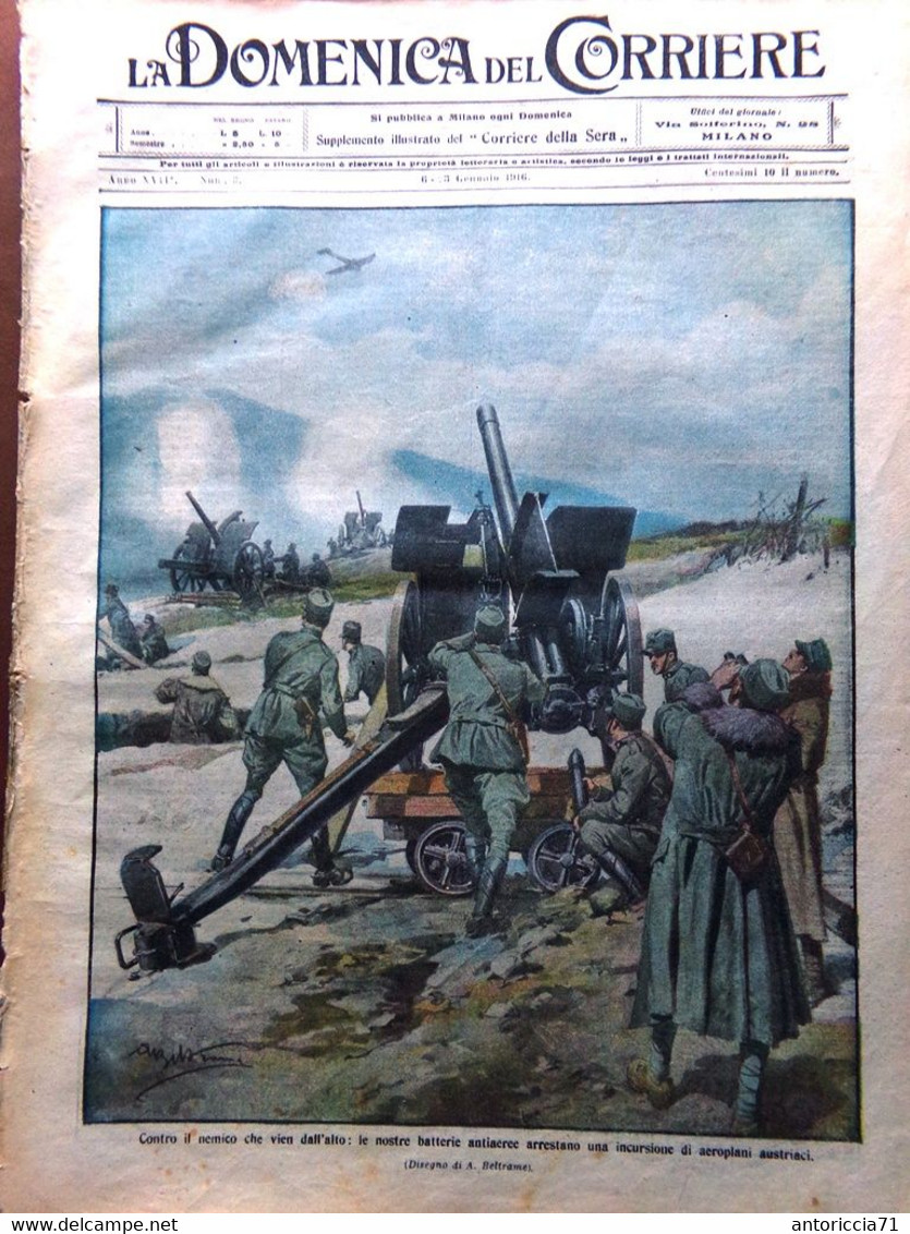 La Domenica Del Corriere 16 Gennaio 1916 WW1 Alpini Trentino Armi Pietro Russia - War 1914-18