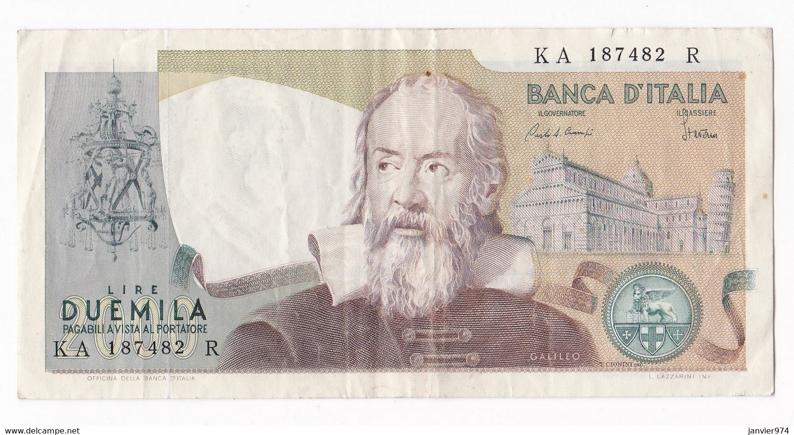 2000 Lire Galileo 1983, N° KA 187482 R, Tres Beau Billet , à Garder Son Craquant D’origine - 2000 Liras