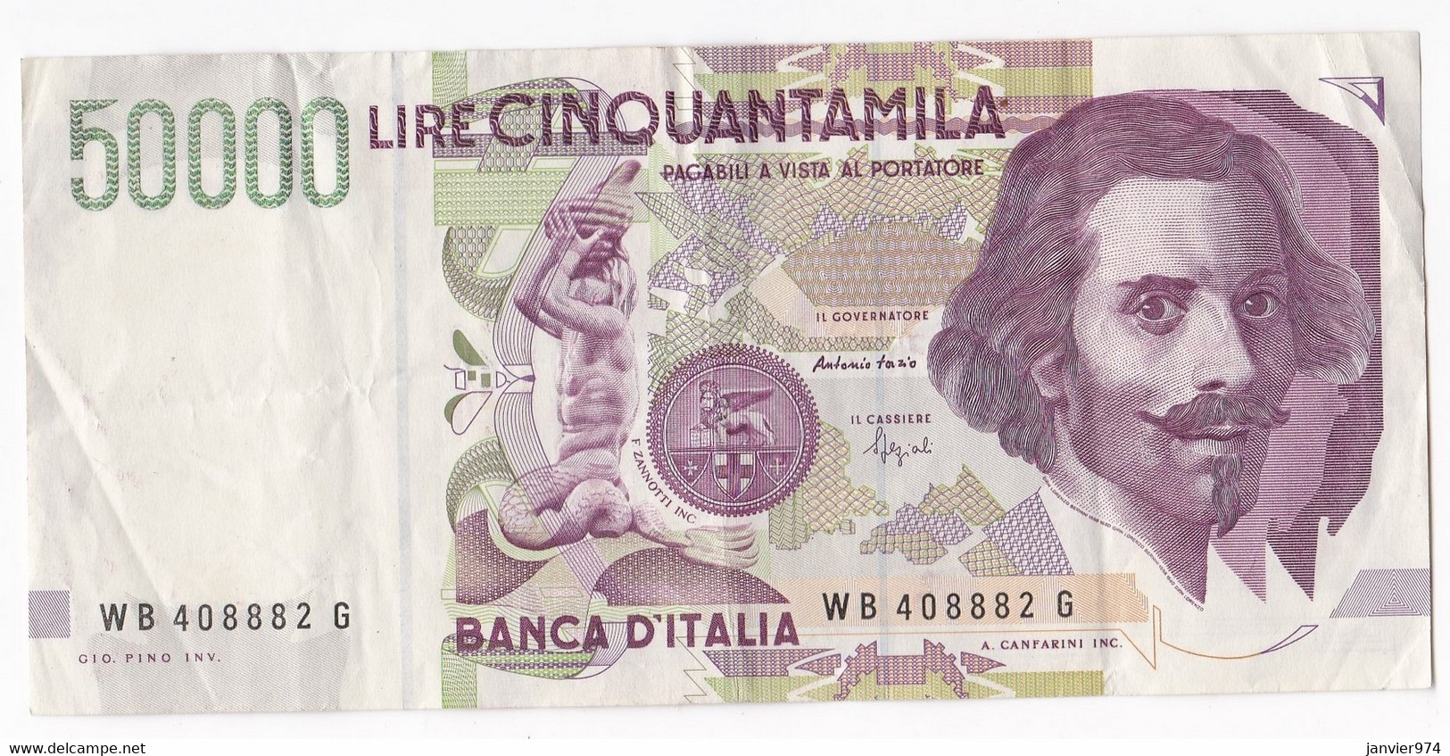 50000 Lire Gian Lorenzo Bernini 1992, N° WB 408882 G, Tres Beau Billet , à Garder Son Craquant D’origine - 50000 Liras