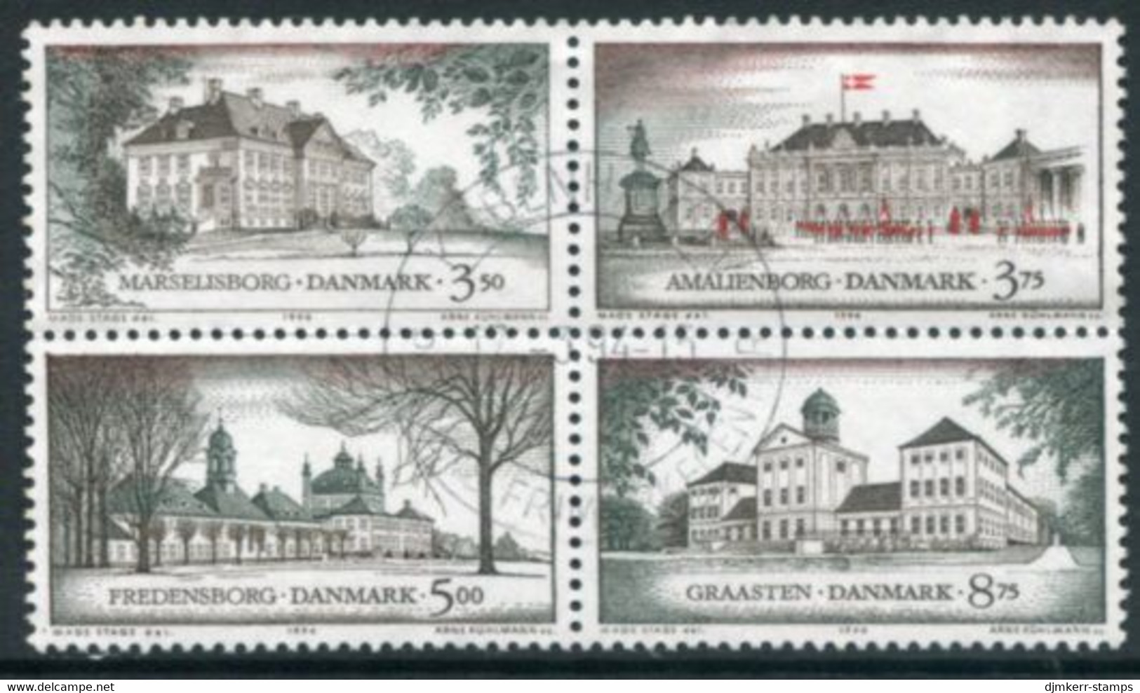 DENMARK 1994 Royal Residences Se-tenant Block Ex Booklet Used. Michel 1073-76 - Usado