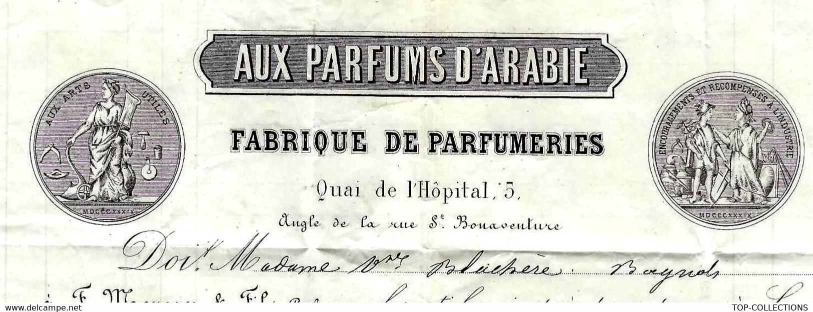1876 SUPERBE ENTETE FABRIQUE  PARFUMERIES Lyon « Aux Parfums D’Arabie » Moreau & Fils Parfumeurs =>Blachères à Bagnols - 1800 – 1899