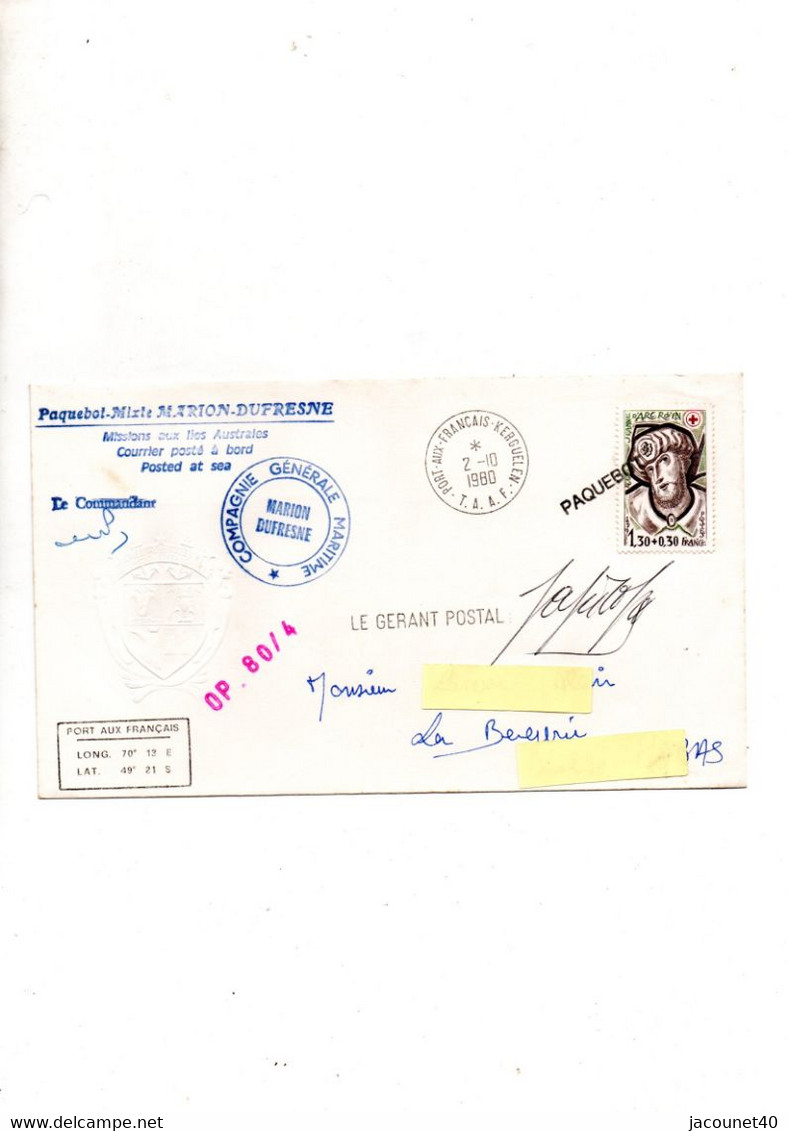 T A A F Kerguelen Port Aux Francais Lettre Du 20/10/1980 - Usados