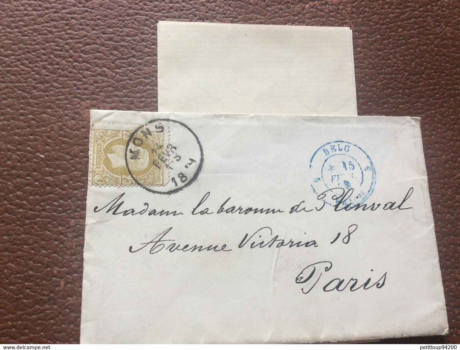 LETTRE BELGIQUE  *25 Centimes Olive LEOPOLD Ll  Mons>Paris   ANNÉE 1879 - Briefumschläge