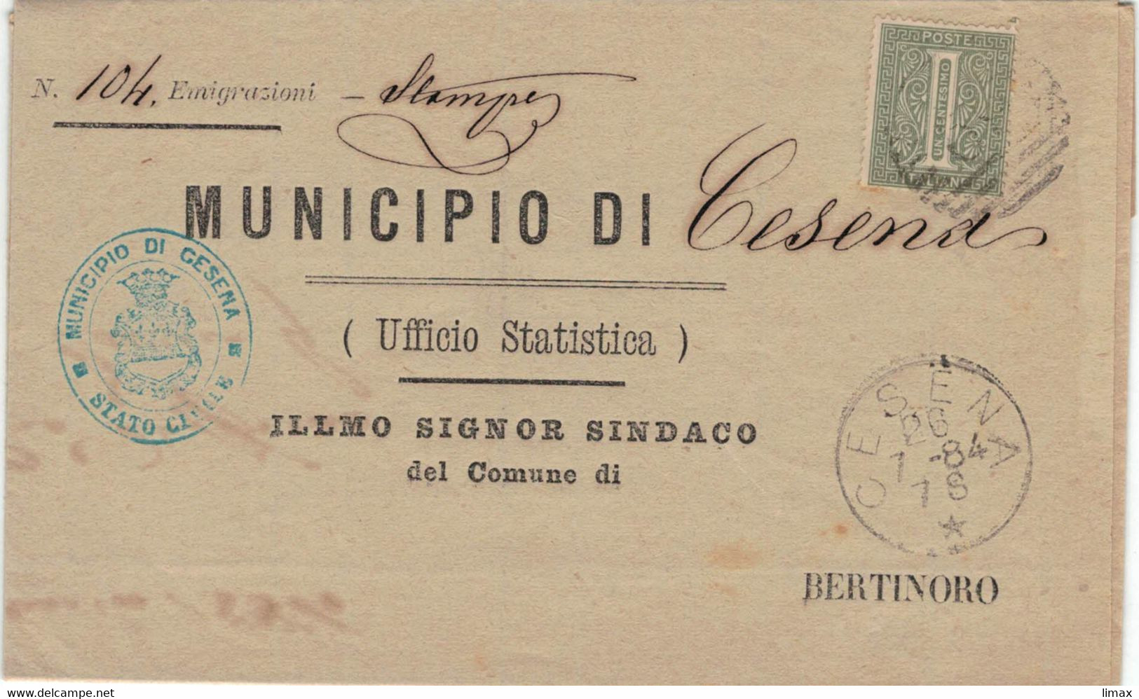 Dienst Municipio Cesena > Gemeinde Bertinoro 1878 - 1 Centesimo - Service