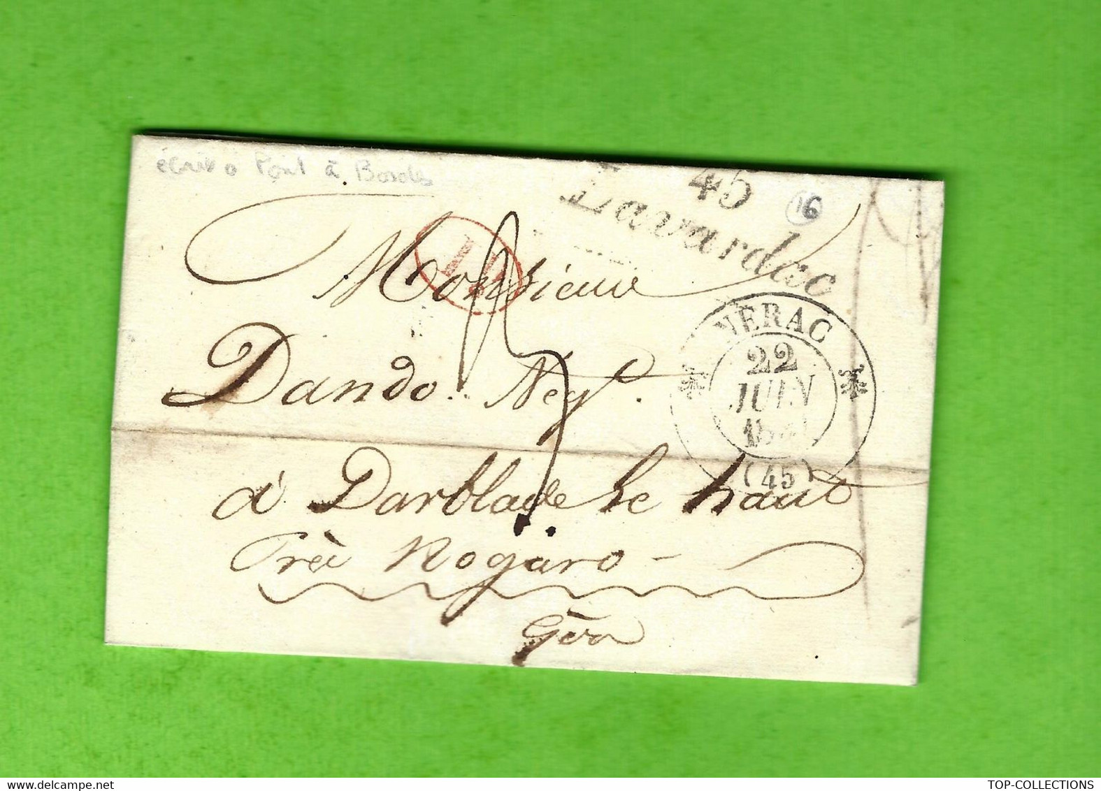 1831 LAC CURSIVE MARQUE « 45 Lavardac »  De Pont De Bordes Lot Et Garonne Pour Arblade Le Haut  Près Nogaro Gers +CACHET - 1801-1848: Vorläufer XIX