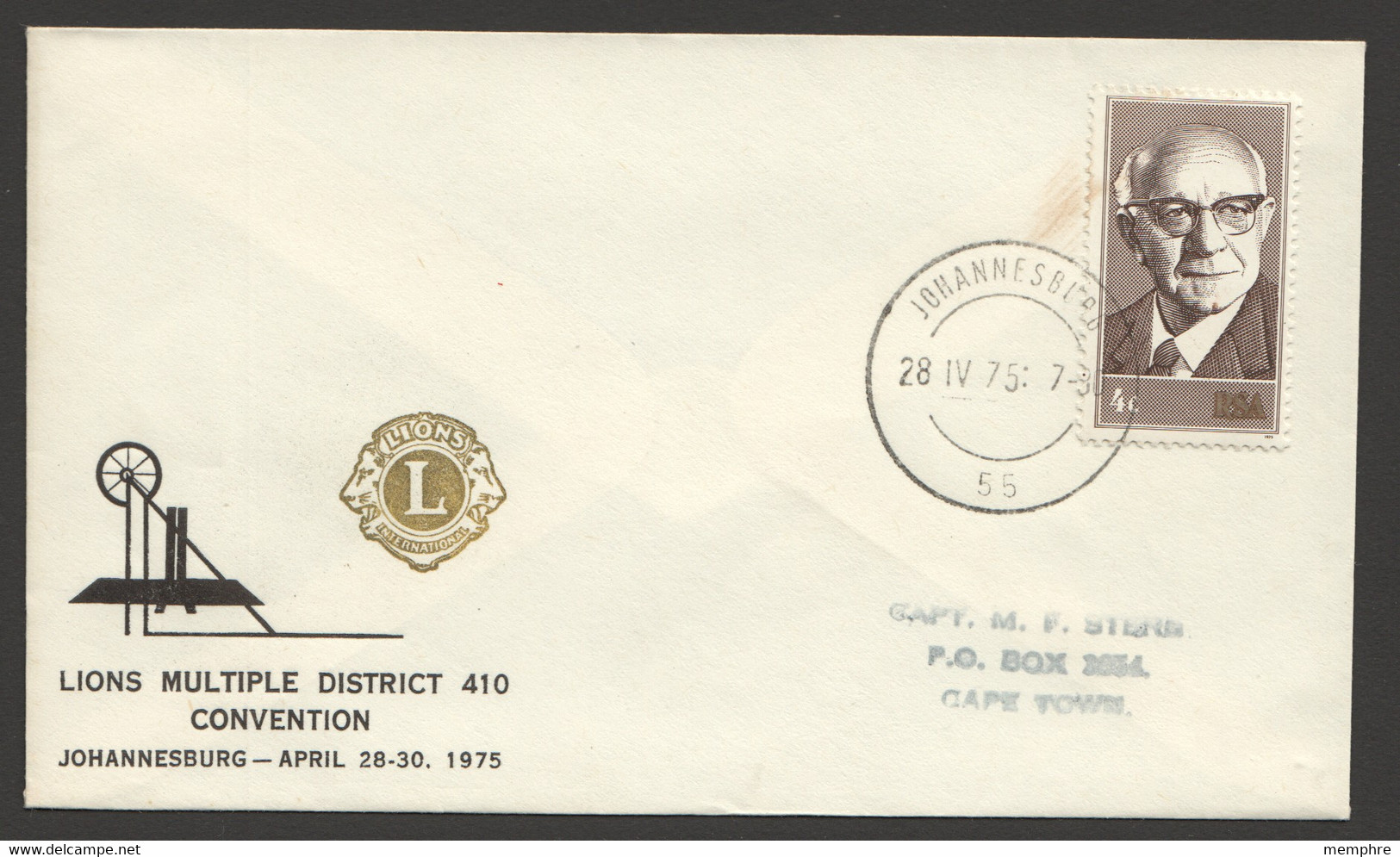 1975 Lions Club Multiple District Convention - Johannesburg April 28-30 Souvenir Cover - Cartas & Documentos